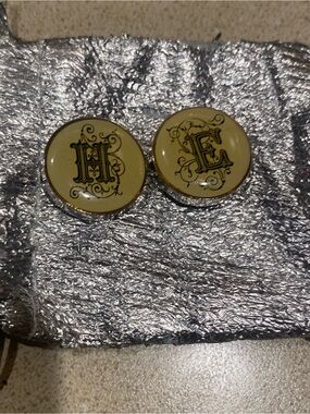 Vintage-Inspired Initial H & E Enamel Button Set in Cream and Gold